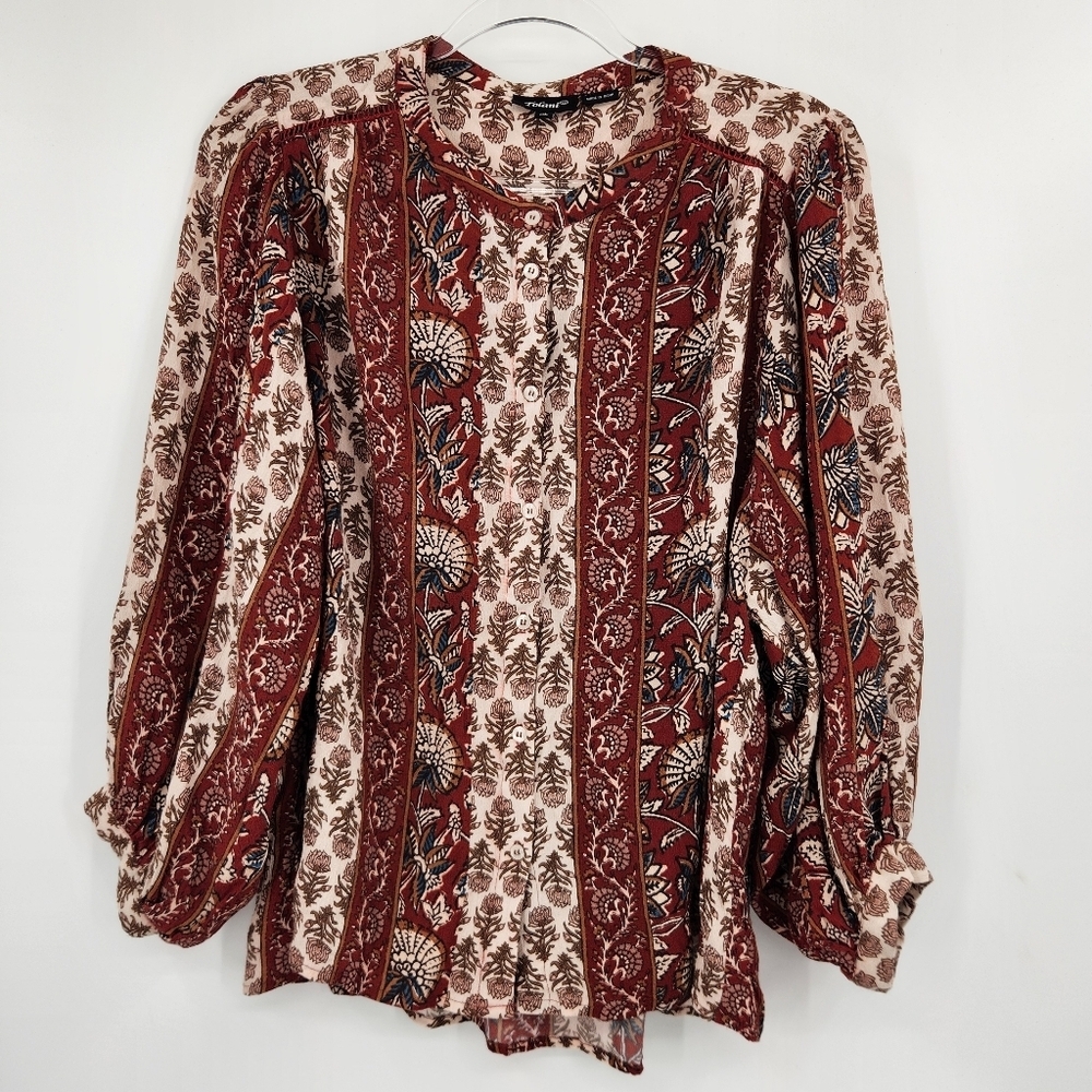 Tolani Long Sleeve Button Front Blouse Womens Size XL Boho Multicolor Peasant